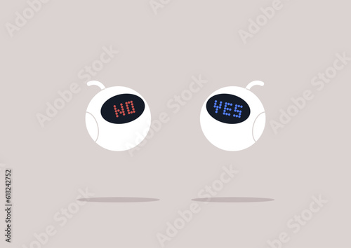 Modern communication, Alternative scenarios, two cute robots with Yes and No signs on their displays