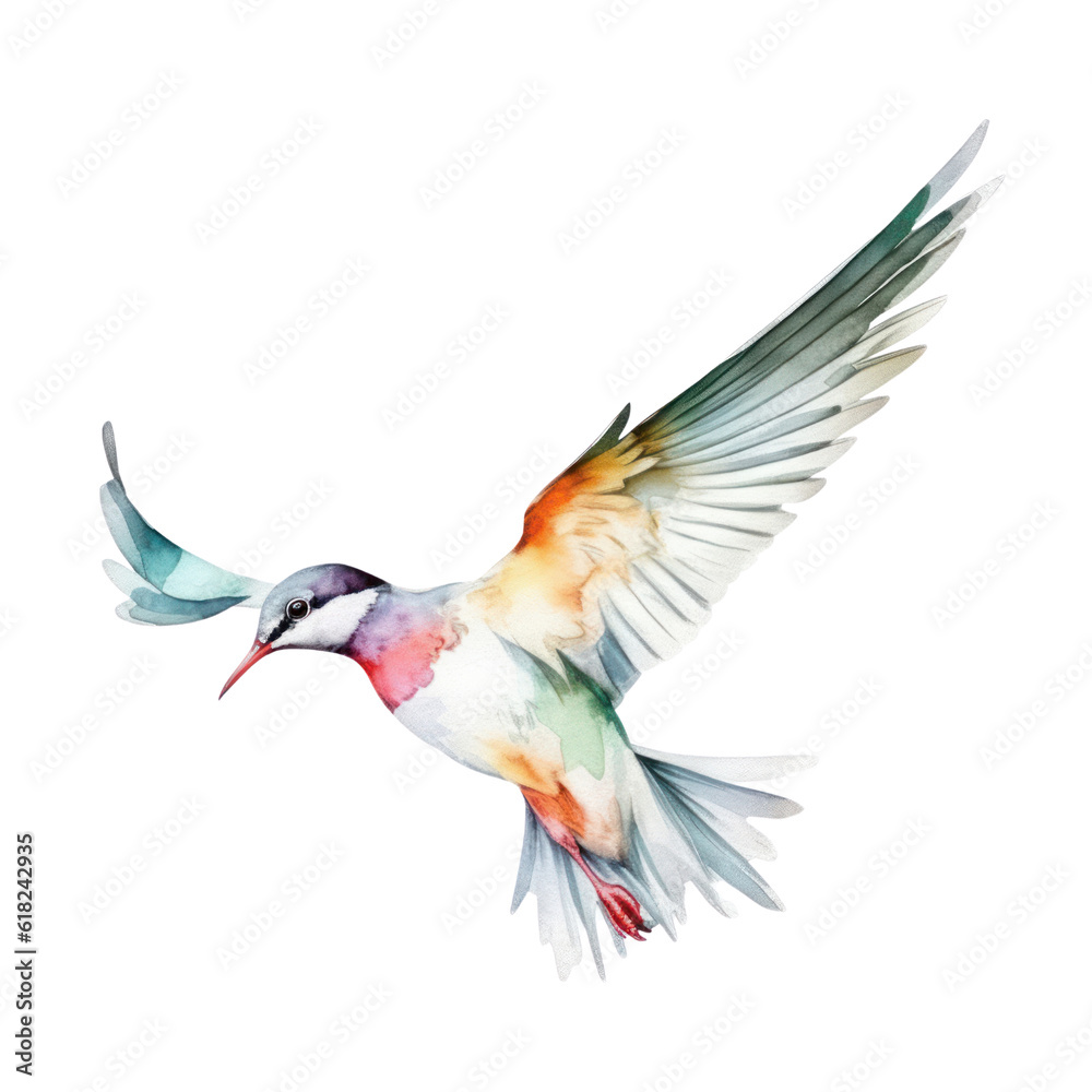 Obraz premium hummingbird in flight watercolor isolated on transparent background cutout