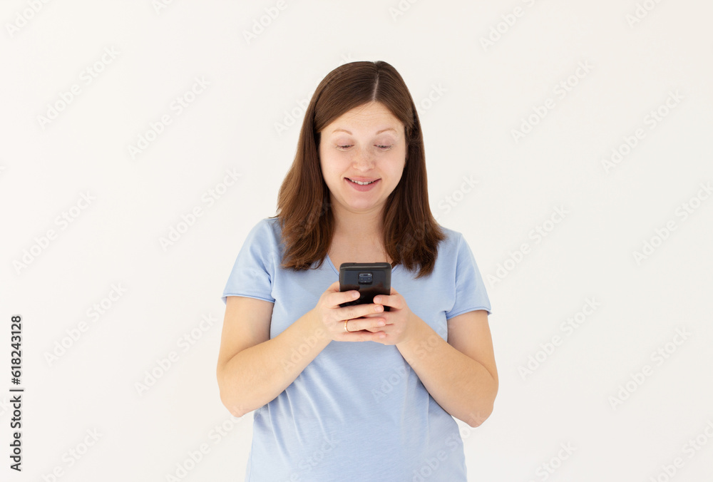 Portrait of a happy woman using mobile phone isolated over white background Portrait of a happy woman using mobile phone isolated over white background