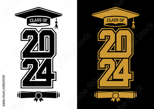 Lettering Class of 2024 for greeting, invitation card. Text for graduation design, congratulation event, T-shirt, party, high school or college graduate. Illustration, vector on transparent background