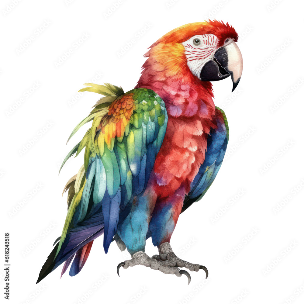 blue and red macaw watercolor isolated on transparent background cutout
