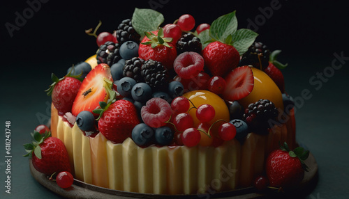 Fresh berry tart  a sweet indulgence baked homemade generated by AI