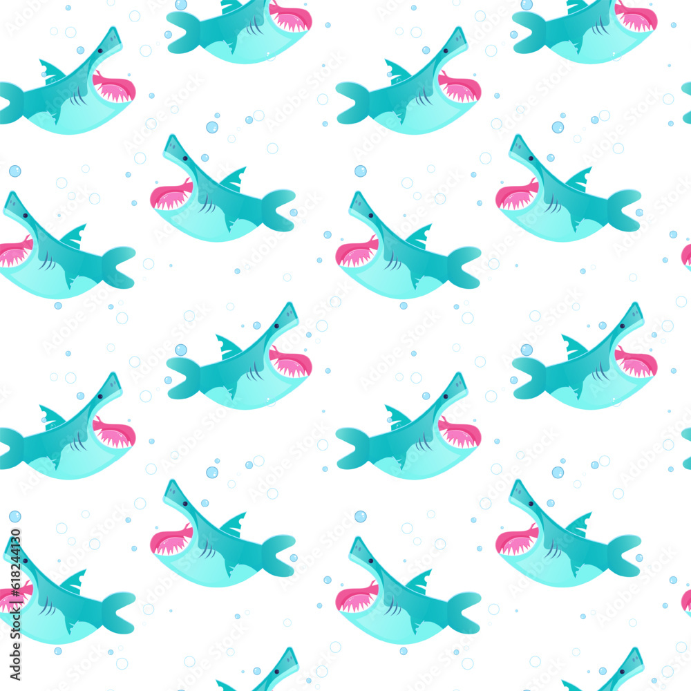 Seamless pattern with cartoon sharks. Vector illustration Seamless pattern with cartoon sharks. Vector illustration