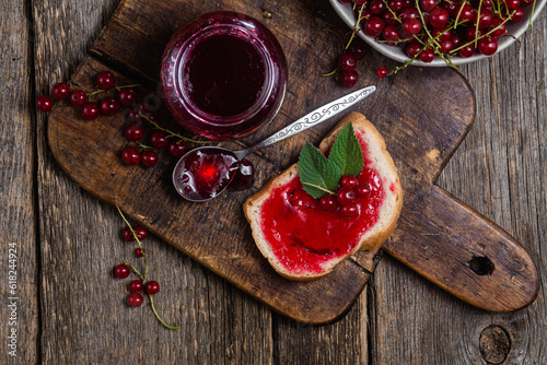 Red currant jam in a jar