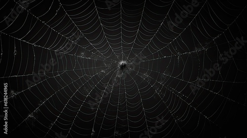 Creepy Black Spider Webs for Halloween and Scary Themes. Realistic Spider's Webs on Black Background for Skittish and Creepy Designs: Generative AI