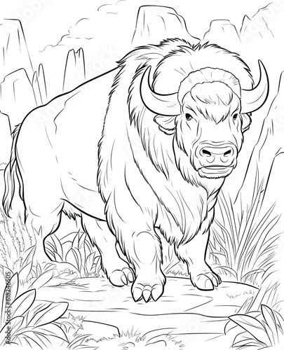 american bison in the wild coloring page for kids