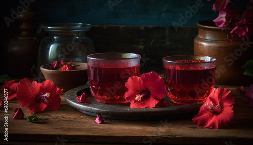 Aromatherapy candle ignites relaxation in rustic domestic room generated by AI