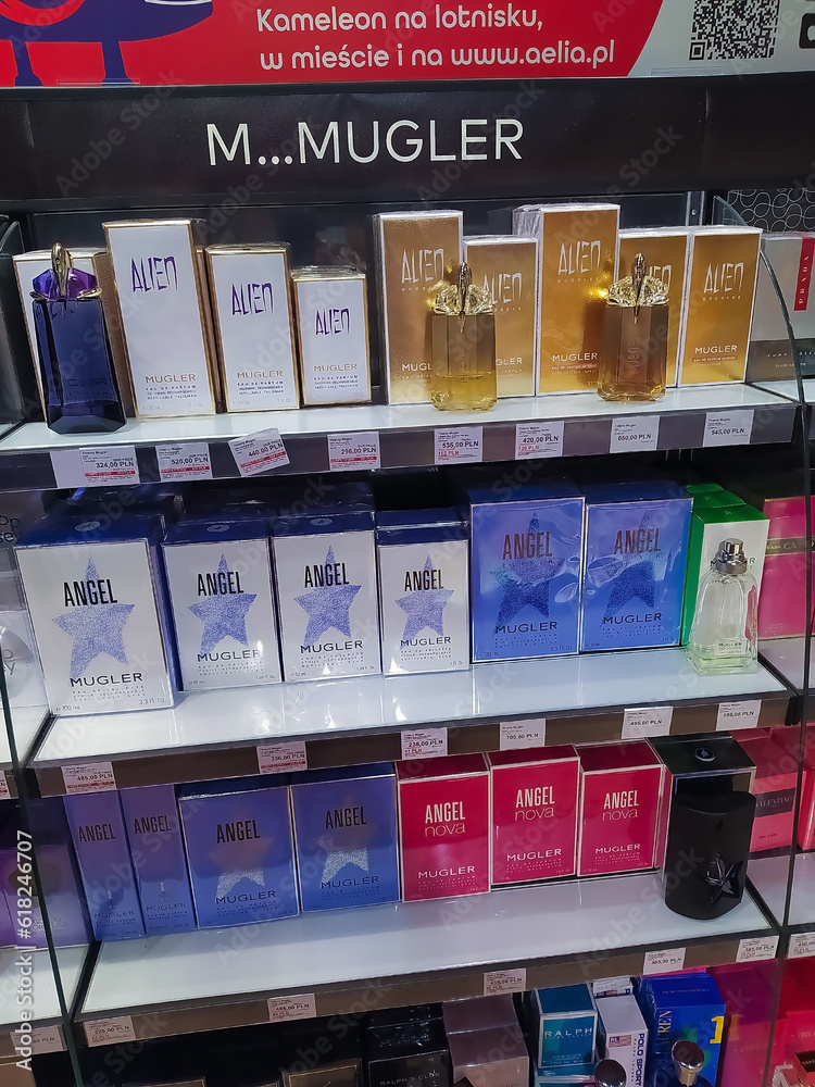 Krakow, Poland - May 21, 2023: Thierry Mugler Alien, Angel perfume on  display for sale Stock Photo | Adobe Stock