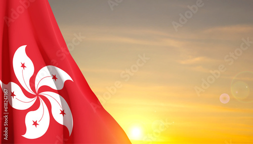 Hong Kong flag against the sunset. EPS10 vector