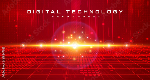 Digital technology futuristic metaverse red background, cyber information, abstract speed connect communication, innovation future meta tech, internet network connection, Ai big data, illustration 3d