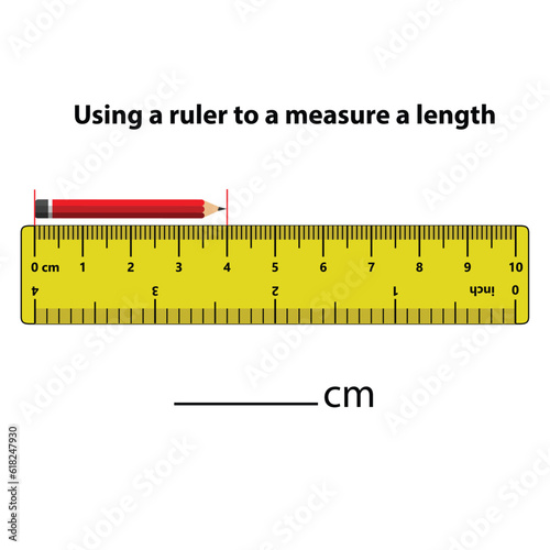 Measuring length in centimeters pencil. with the ruler. Education developing worksheet. Game for kids. Puzzle for children. Vector illustration. cartoon style.