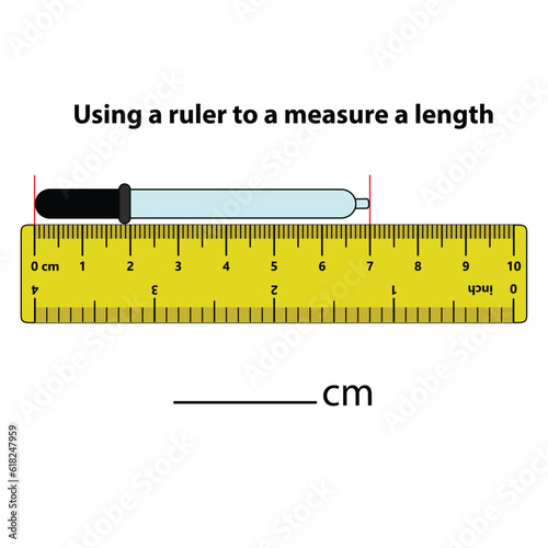 Measuring length in centimeters eyedropper. with the ruler.  eyedropper. Education developing worksheet. Game for kids. Puzzle for children. Vector illustration. cartoon style.