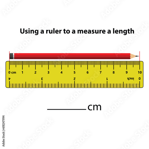 Measuring length in centimeters with the ruler. Education developing worksheet. Game for kids. Puzzle for children. Vector illustration. cartoon style.