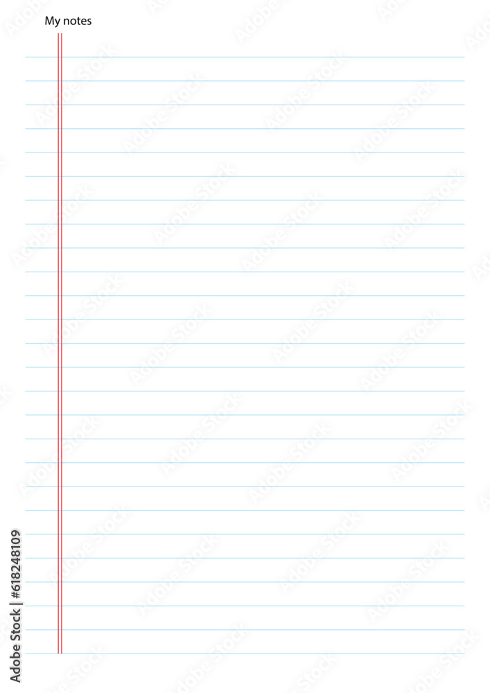 My notes. template. Clear and simple printable. Business organizer page. Paper sheet. Realistic vector illustration. My notes. template. Clear and simple printable. Business organizer page. Paper sheet. Realistic vector illustration.