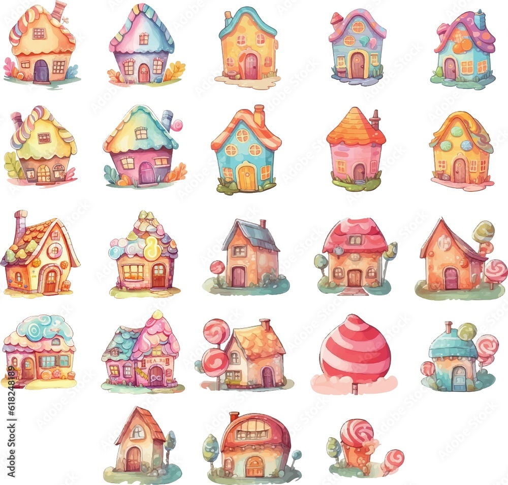 cartoon candy house with a variety of watercolors for storytelling or decoration cartoon candy house with a variety of watercolors for storytelling or decoration