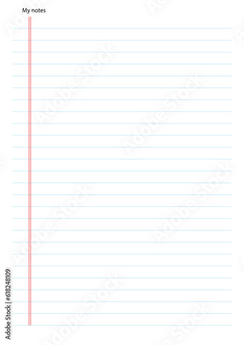 My notes. template. Clear and simple printable. Business organizer page. Paper sheet. Realistic vector illustration.