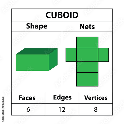 Cuboid nets, faces, edges, and vertices. Geometric figures. in mathematics. are set isolated on a white backdrop. Geometric 3d shapes nets. vector illustration, 