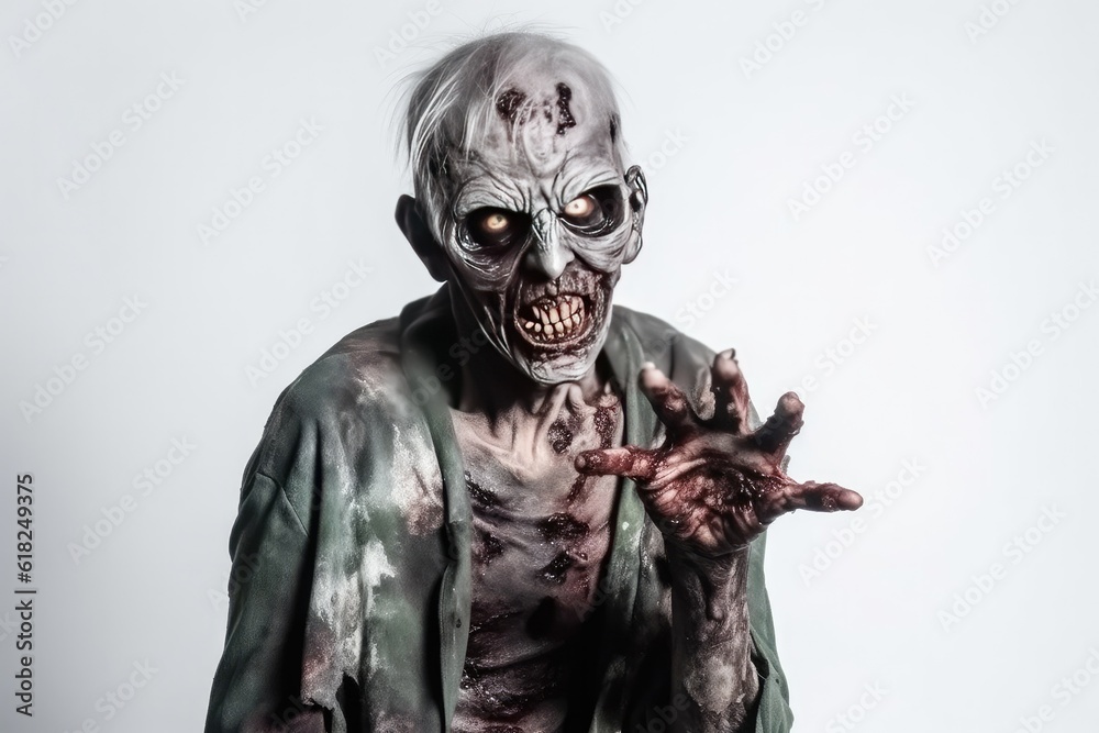 Scary zombie is isolated on a white background. Scary zombie is isolated on a white background.