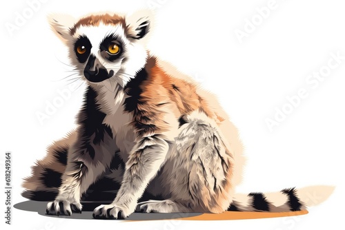 Wild lemur from Madagascar on a white background.