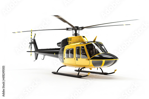 Yellow modern helicopter isolated on white background.