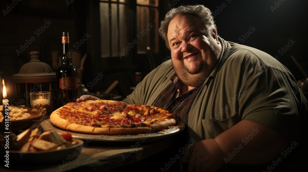 Alone With The Enemy - Obesity Depicted Through A Symbolic Single Slice Of Pizza. Generative AI