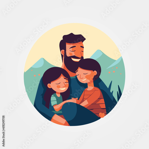 father hugging his children, vector illustration