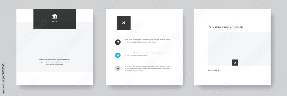 Minimal social media layouts for business, creative square editable template layout set with place for photos and negative copy space, digital marketing graphics