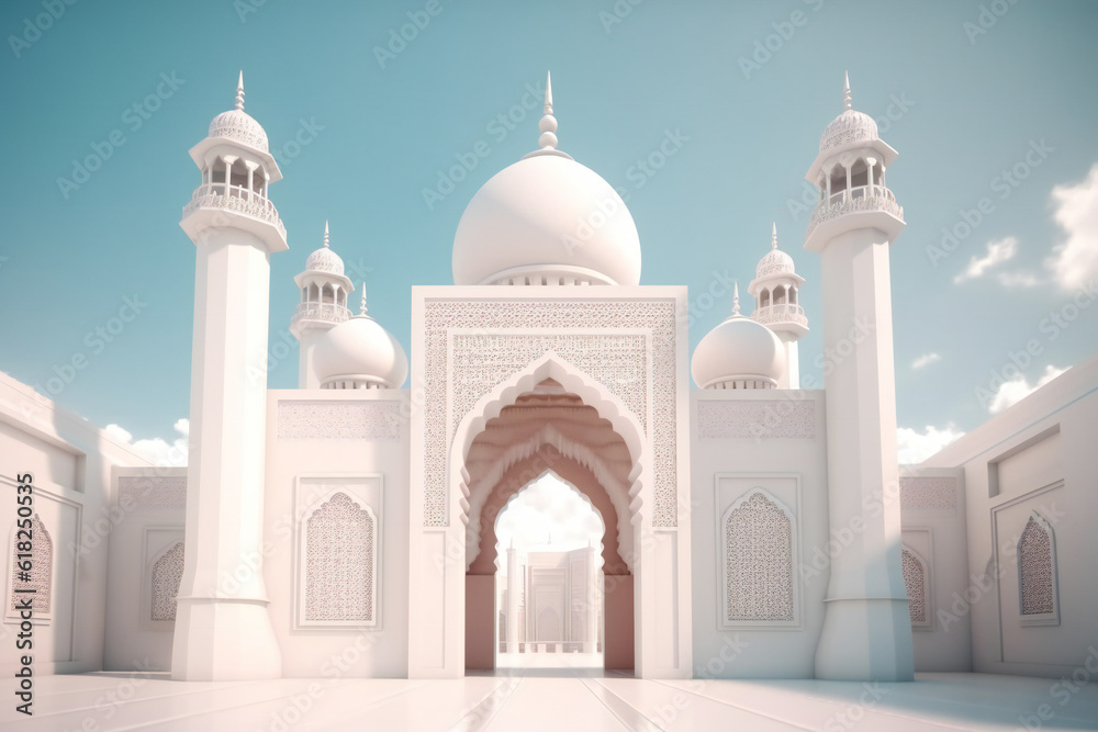 A 3d illustration of a mosque with a gate in the middle generative AI