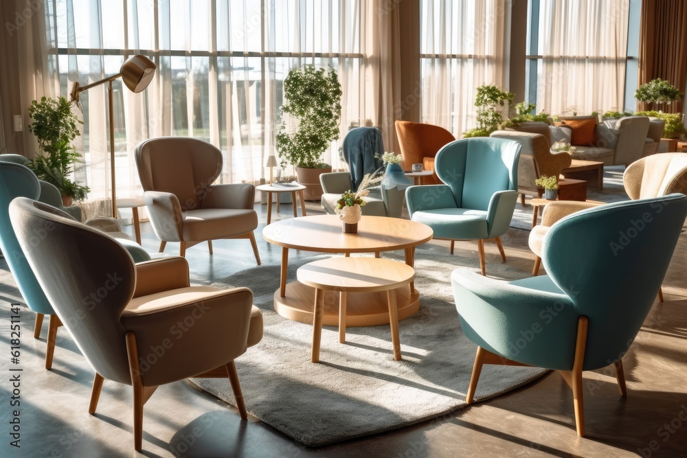 Hotel lobby with Scandinavian style furniture strong