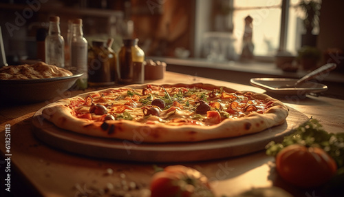 Freshly baked gourmet pizza, a savory delight generated by AI