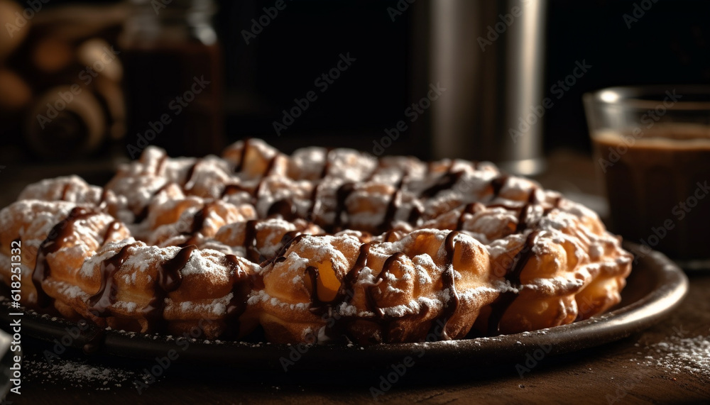 Freshly baked homemade chocolate cookies on rustic plate generated by AI