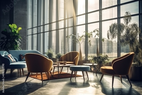 Hotel lobby with Scandinavian style furniture strong