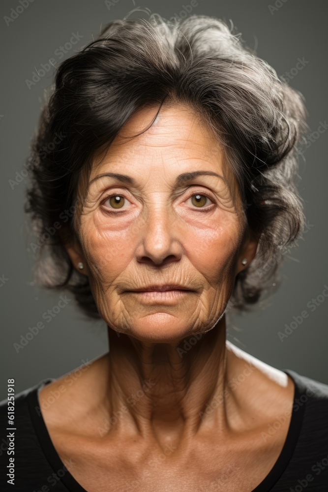 headshot of a mature senior woman looking at the camera on gray background headshot of a mature senior woman looking at the camera on gray background