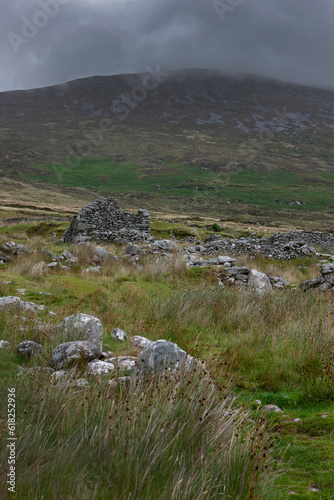 Achill island, Ireland, ruin, Slievemore, gohsttown, abandoned houses, rocks, photo