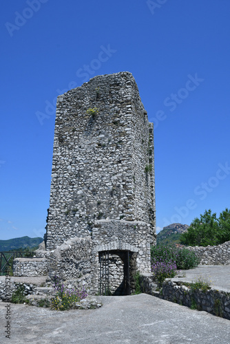 A medieval tower in Olevano Romano, a village in Rome province, Italy. photo