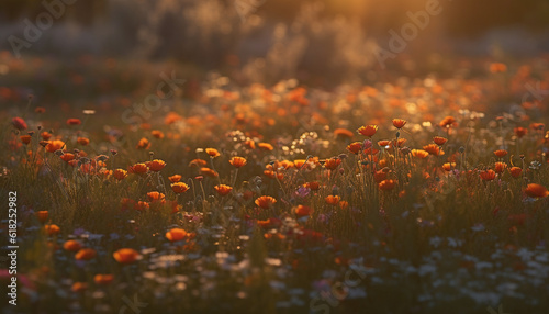 Wildflowers bloom in the tranquil autumn meadow generated by AI