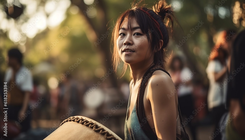 Smiling young women enjoy nature beauty and relaxation generated by AI Smiling young women enjoy nature beauty and relaxation generated by AI