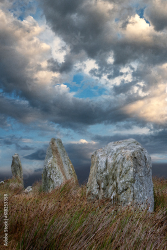 Westcoast Ireland. Achill island, Amethyist. Rocks in landscape. Clouds.