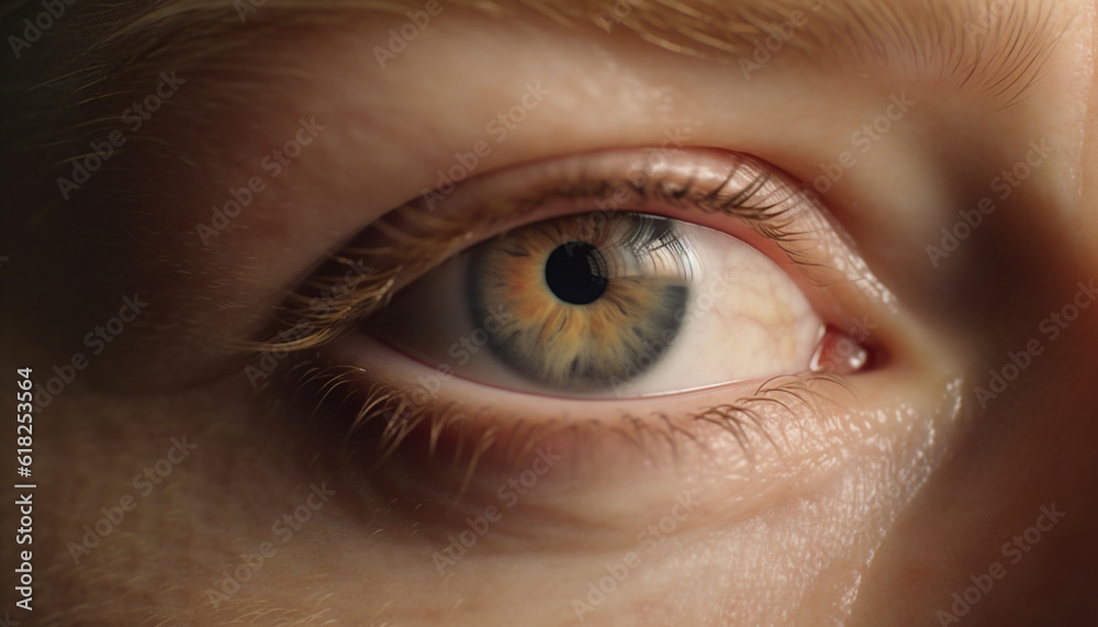 Caucasian woman iris reflects nature beauty, staring generated by AI Caucasian woman iris reflects nature beauty, staring generated by AI