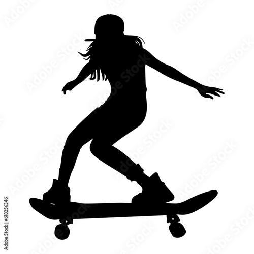 Vector illustration. Silhouette of a girl riding a skateboard.