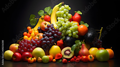 Healthy and colorful fruits  very delicious  high detailed Fruits  strawberries  bananas  apples  kiwis