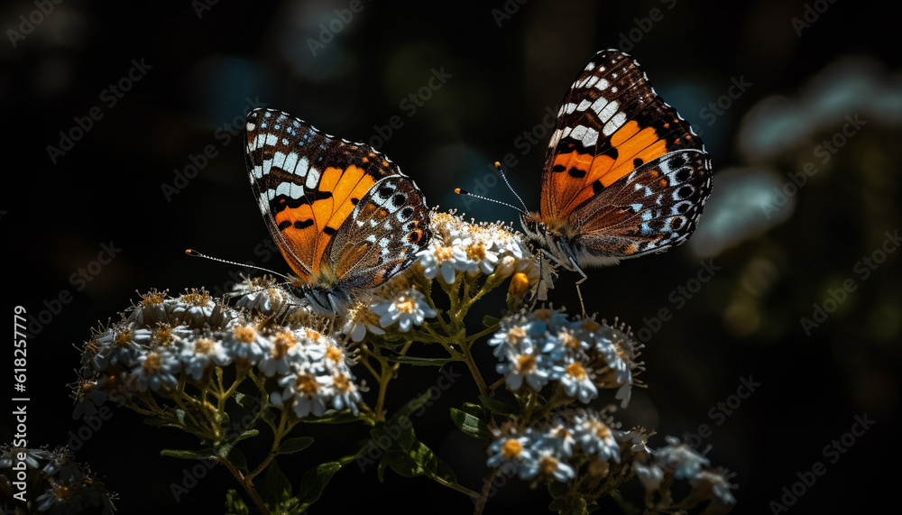 Vibrant monarch butterfly perching on single flower generated by AI Vibrant monarch butterfly perching on single flower generated by AI