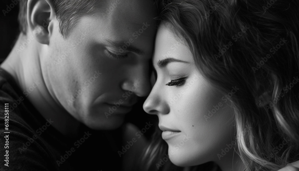 Romantic couple embraces in affectionate kiss outdoors generated by AI Romantic couple embraces in affectionate kiss outdoors generated by AI
