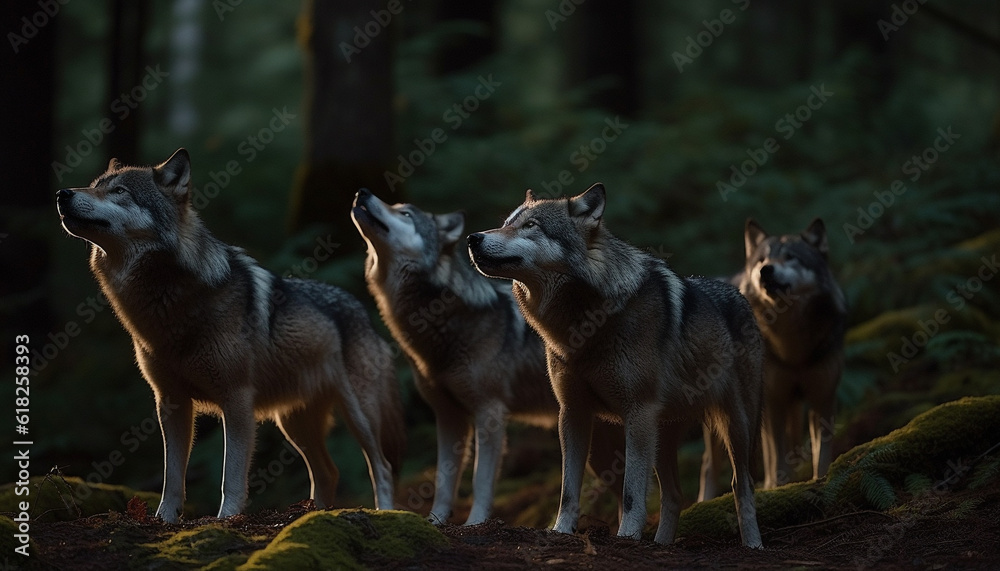 Obraz premium Young wolf pup sitting in grassy forest generated by AI