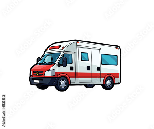 Vector illustration of a sticker with an image of an ambulance car on a white background	