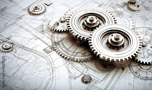 Gears design sketch, mechanical engineering design concept, Generative AI photo