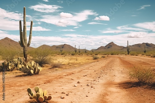 desert with a large saguaro and many cactus AI Generated photo