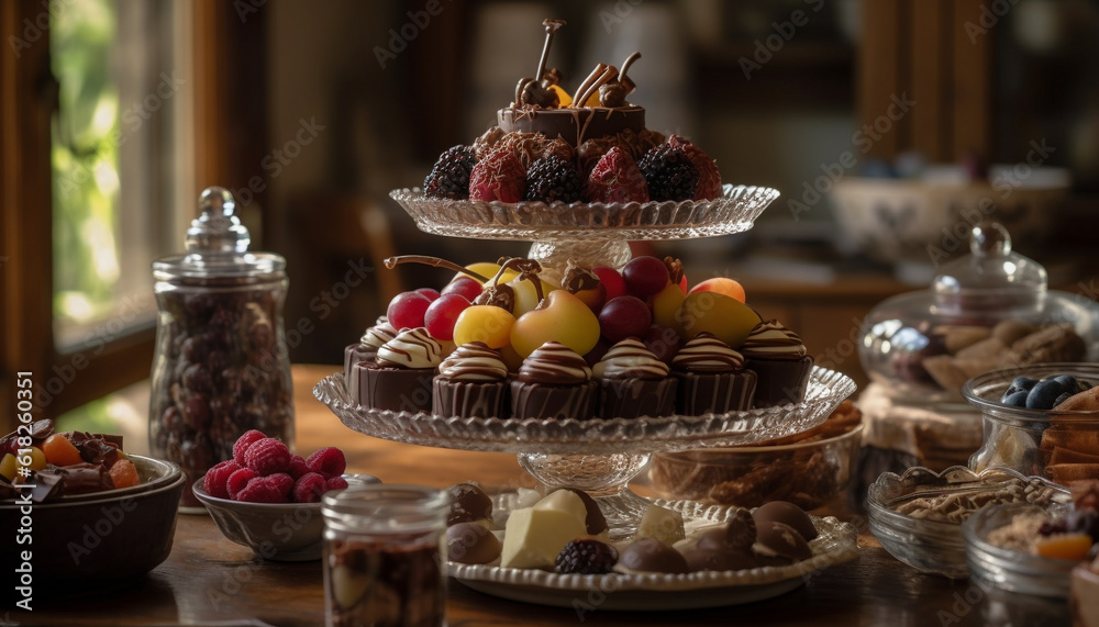 Freshly baked gourmet cupcakes with raspberry decoration generated by AI Freshly baked gourmet cupcakes with raspberry decoration generated by AI