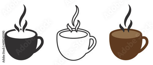 Set of coffee cup icons. Caffeine drink, vector cups with coffee. Cup coffe with steam, coffee or tea. Vector.