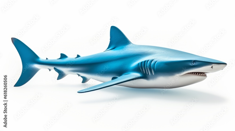Fototapeta premium Blue shark 3d material render isolated on white background.